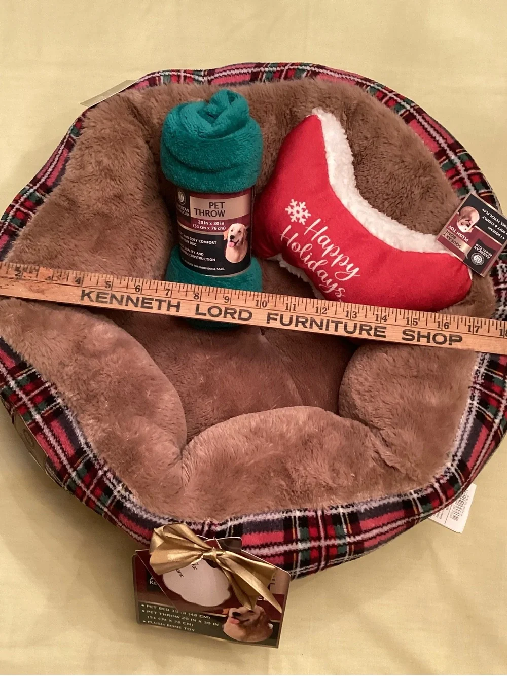 American Kennel Club Pet 3 Piece Christmas Holiday Plaid Bed Gift Set NWT